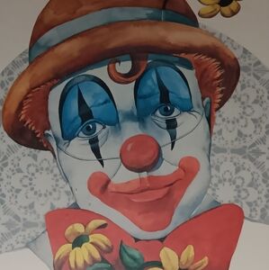 Framed Clown Art with Red Bow Tie